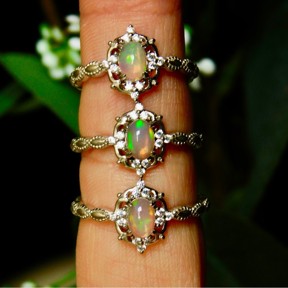 Opal Ring Sterling Silver Ring Dainty Minimalist S925 size 5 6 7 8 9
